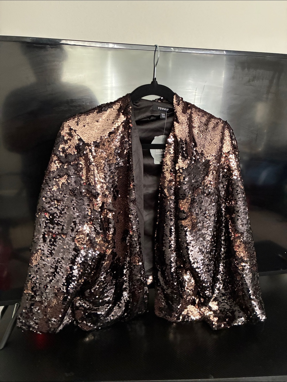 torrid Bronze and Black Sequin Open-Front Blazer